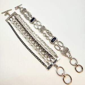 Lot of 2 Vintage Cookie Lee Toggle Bar Link Multi Strand Bracelets Black Crystal